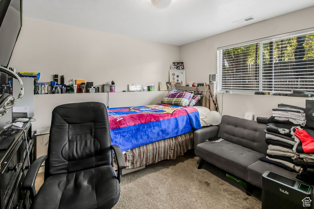 Bedroom with carpet flooring