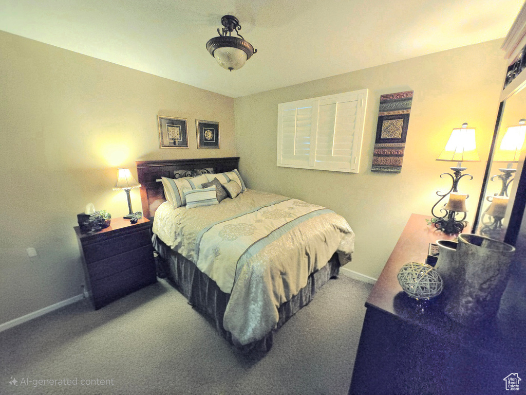 Carpeted bedroom featuring baseboards