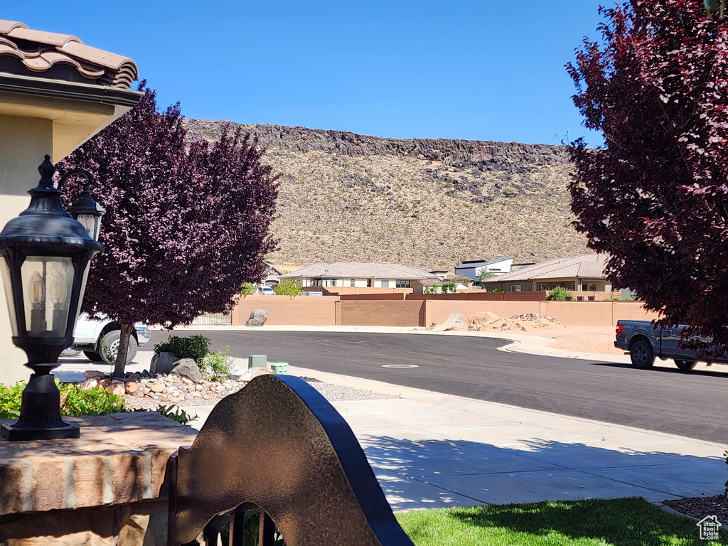 View of patio / terrace featuring a mountain view