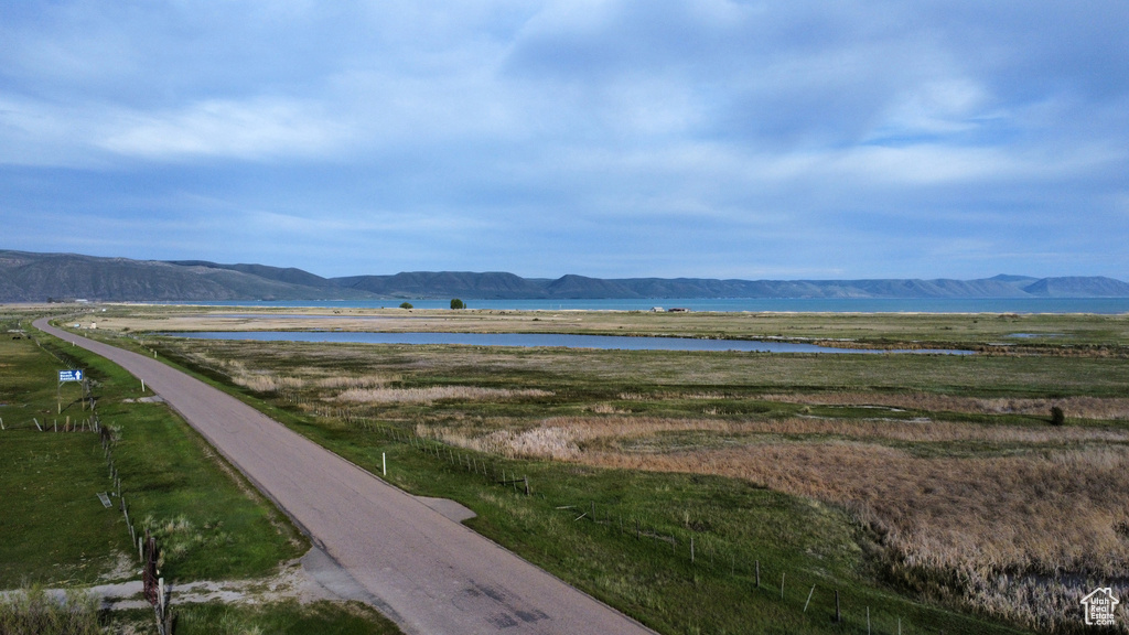 View of mountain background with a large body of water