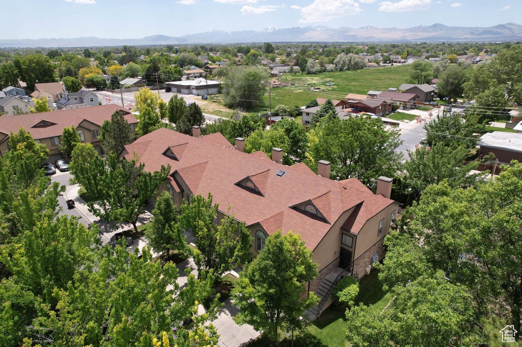 Aerial perspective of suburban area featuring mountains