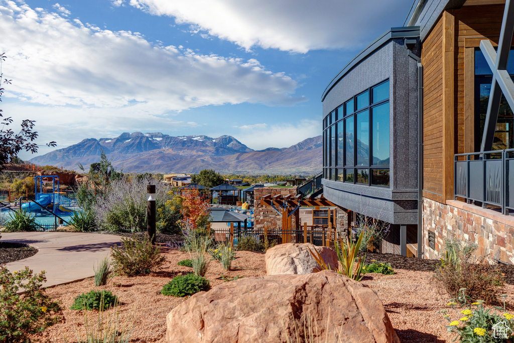 View of mountain background with nearby suburban area