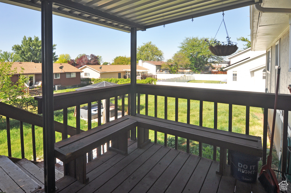 Wooden terrace with a residential view