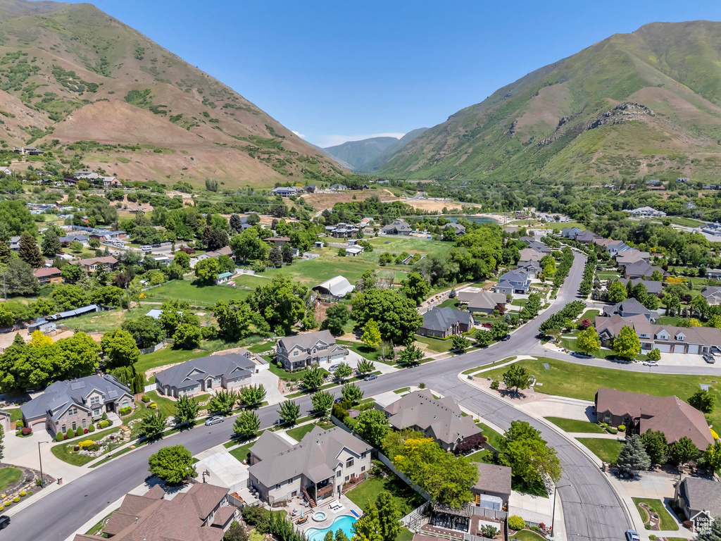 View of property location featuring nearby suburban area and a mountainous background