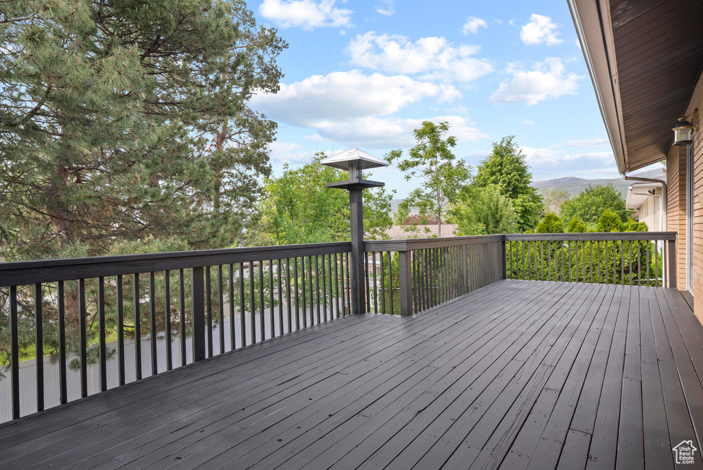 Deck featuring a mountain view