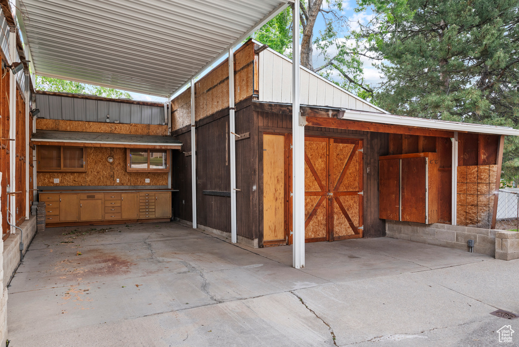 View of horse barn
