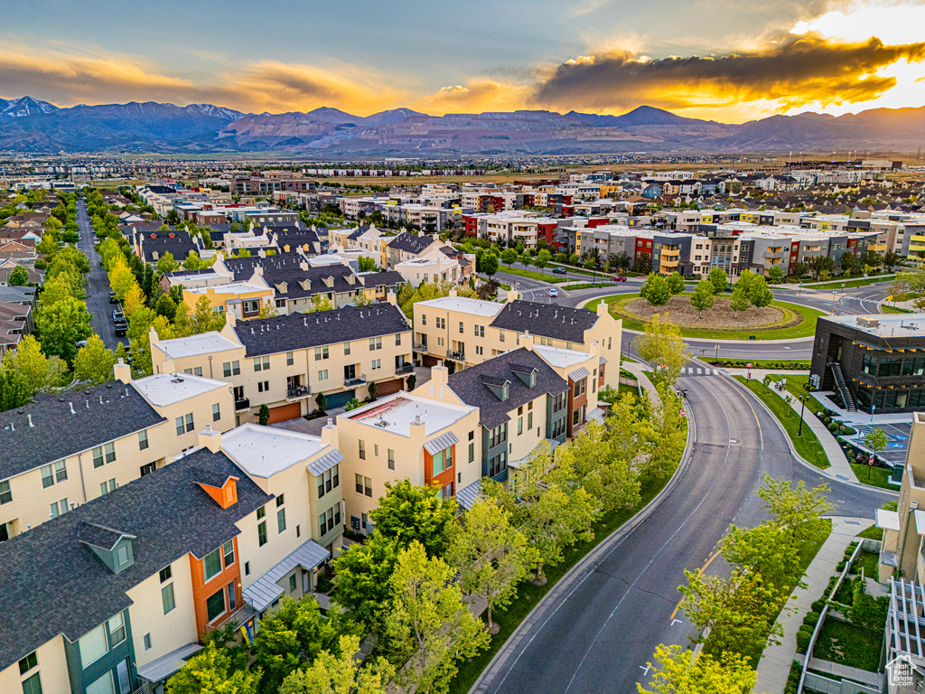 Aerial view at dusk of a mountain view