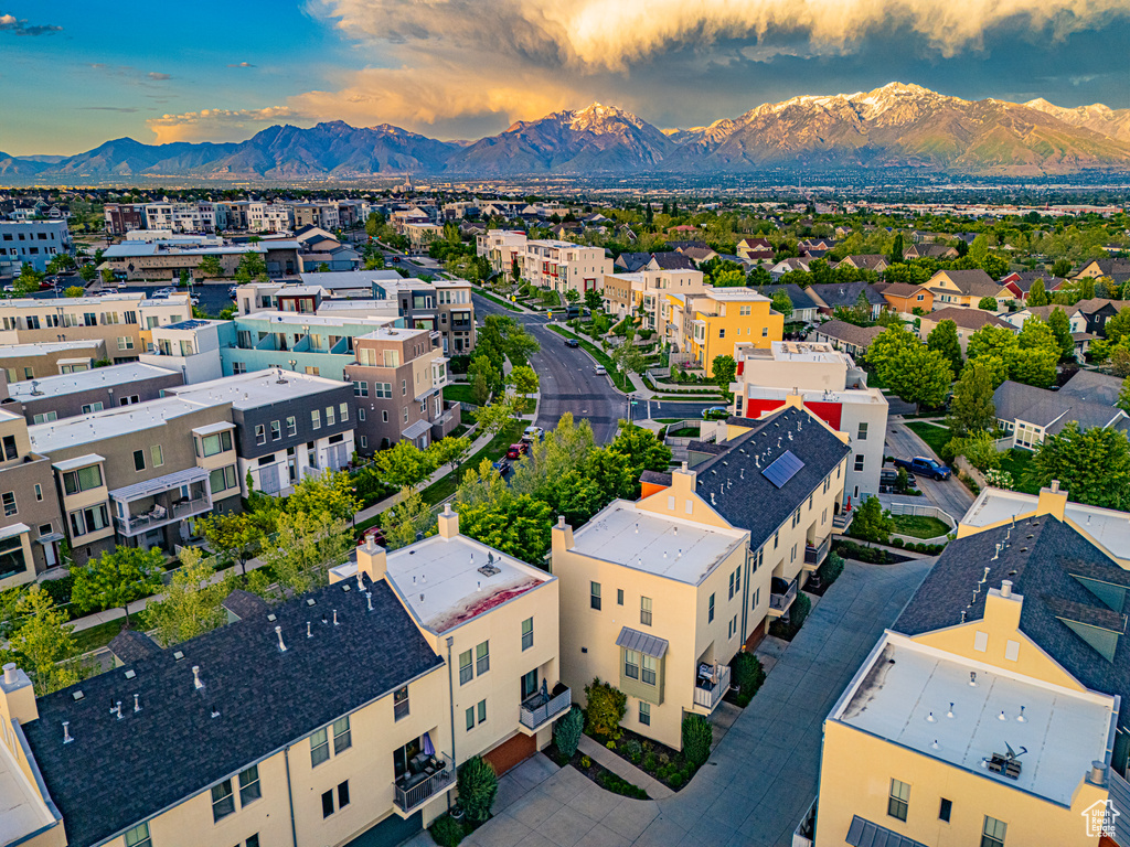 Aerial view at dusk of a mountain view