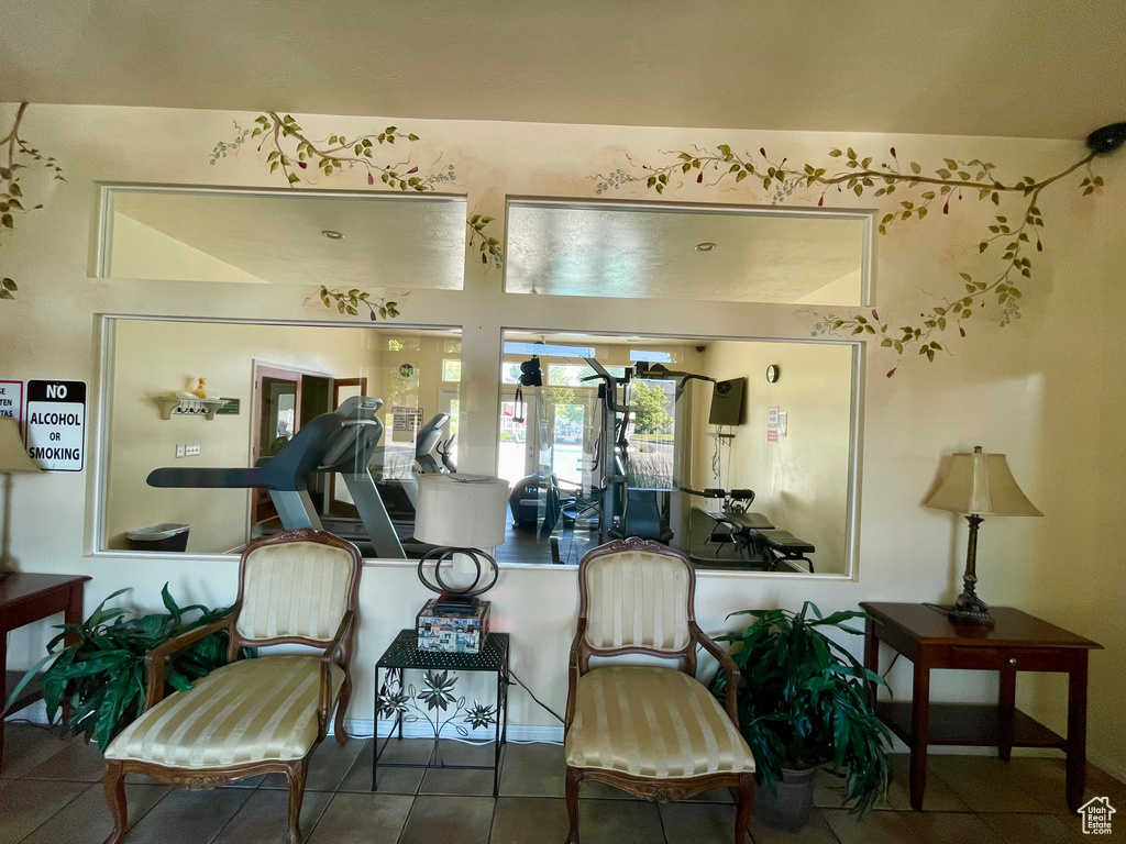 Living area with tile patterned floors