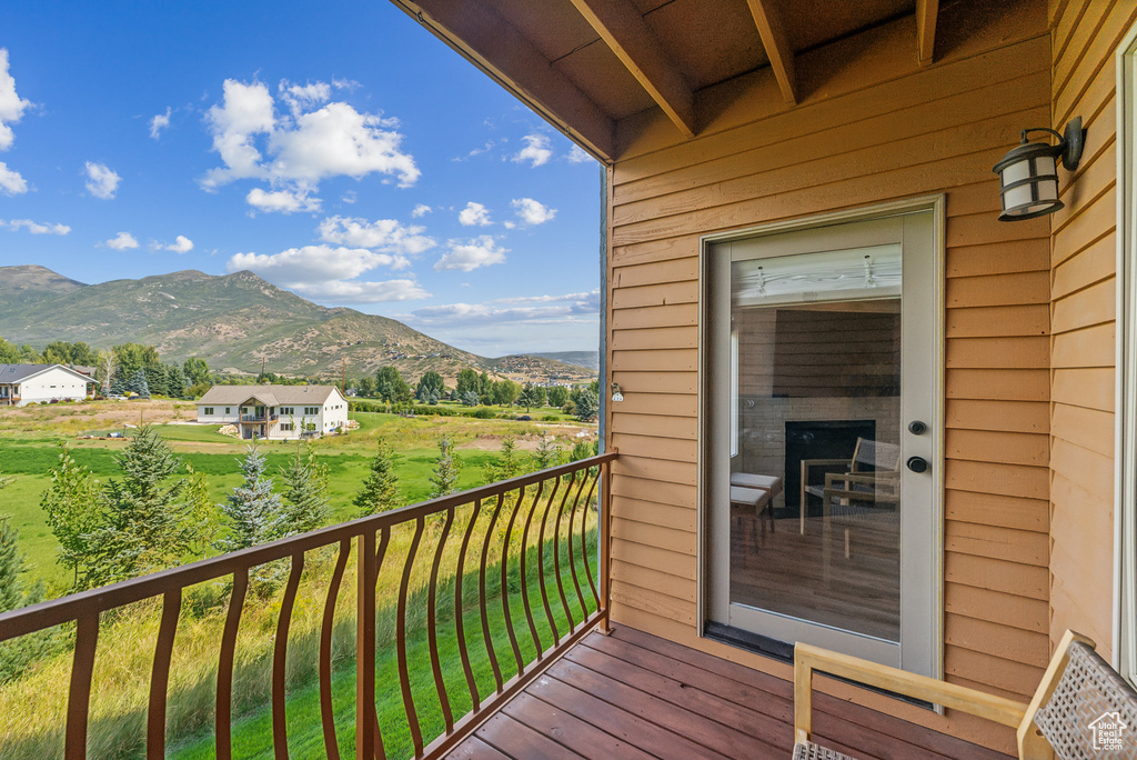 Balcony with a mountain view