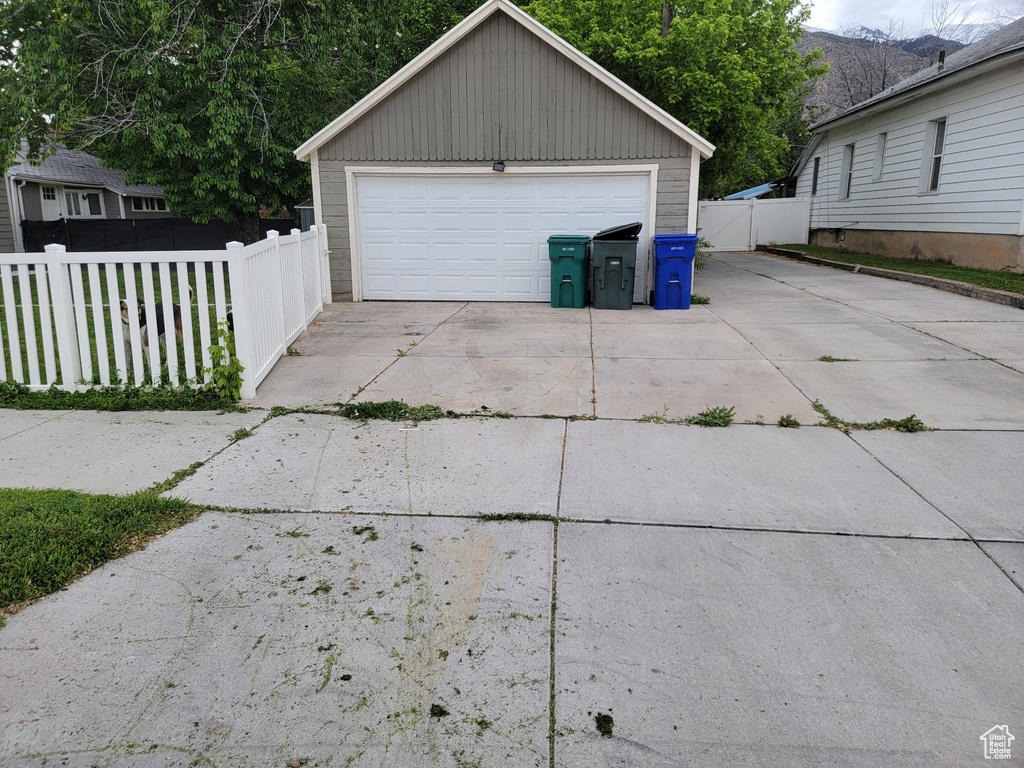 View of detached garage