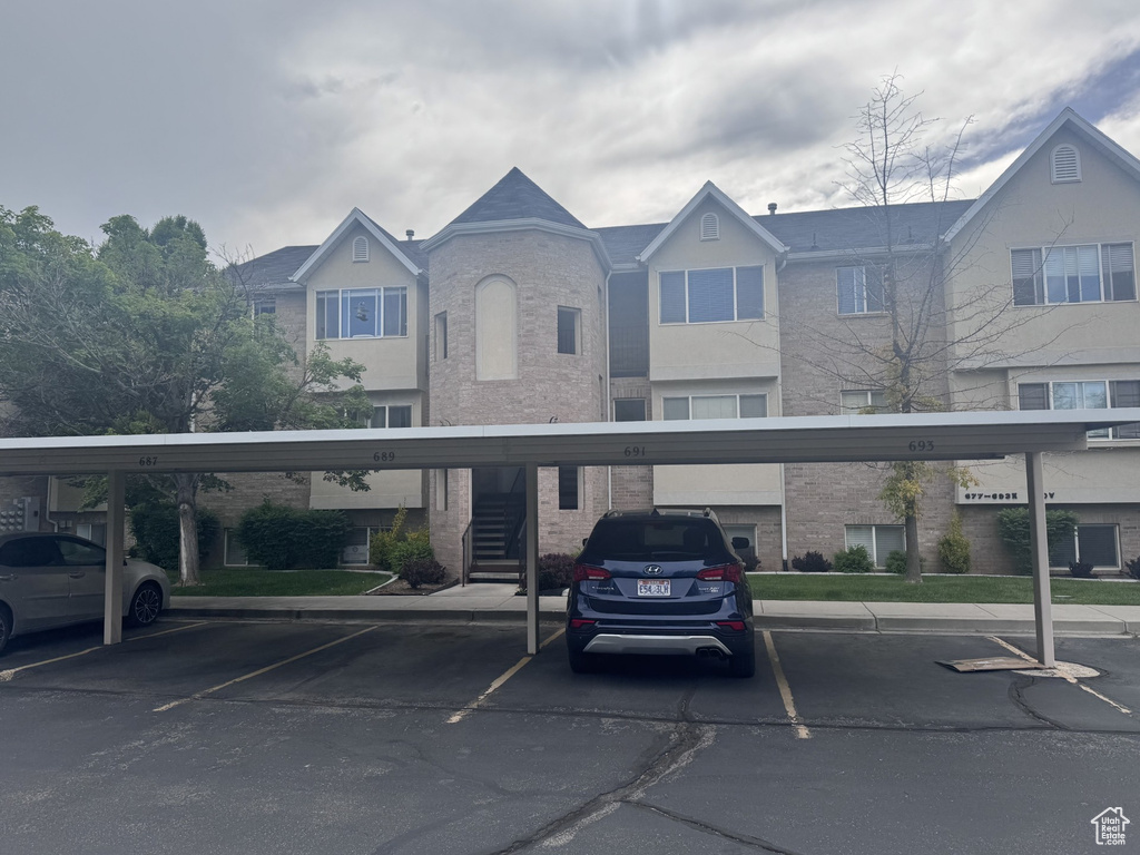 Covered parking lot with stairs