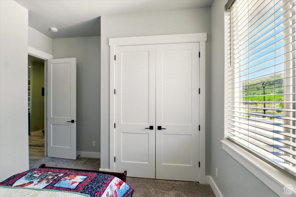 Bedroom featuring carpet, a closet, and baseboards