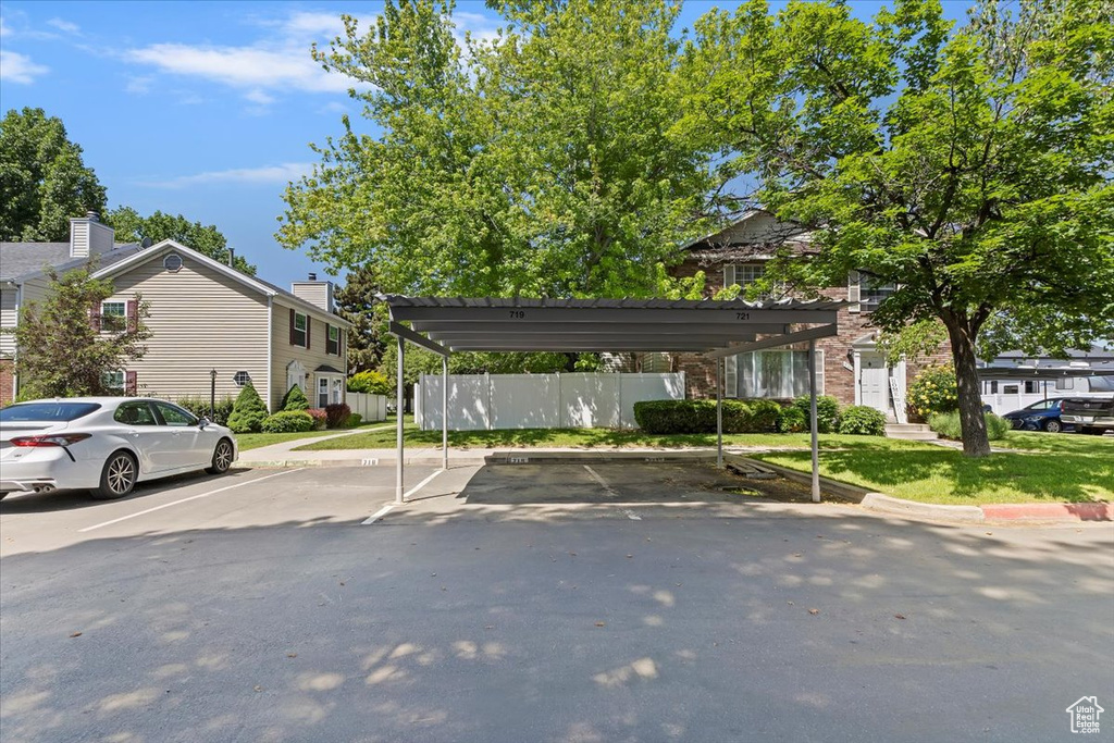 View of partially covered parking lot