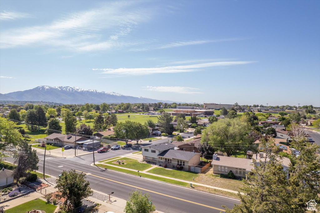 Aerial perspective of suburban area featuring mountains