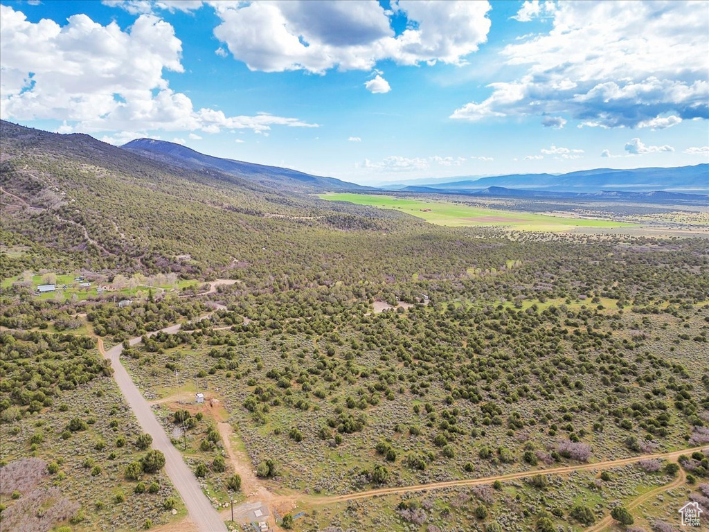 Aerial view of a mountain backdrop