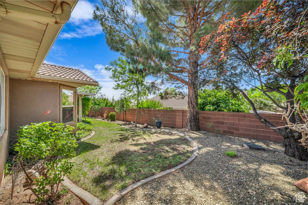 View of fenced backyard