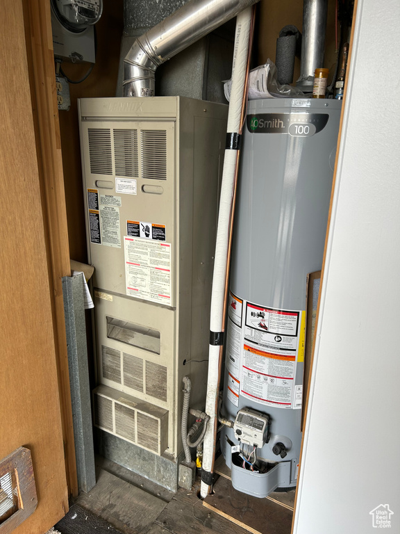 Utility room with water heater and electric meter