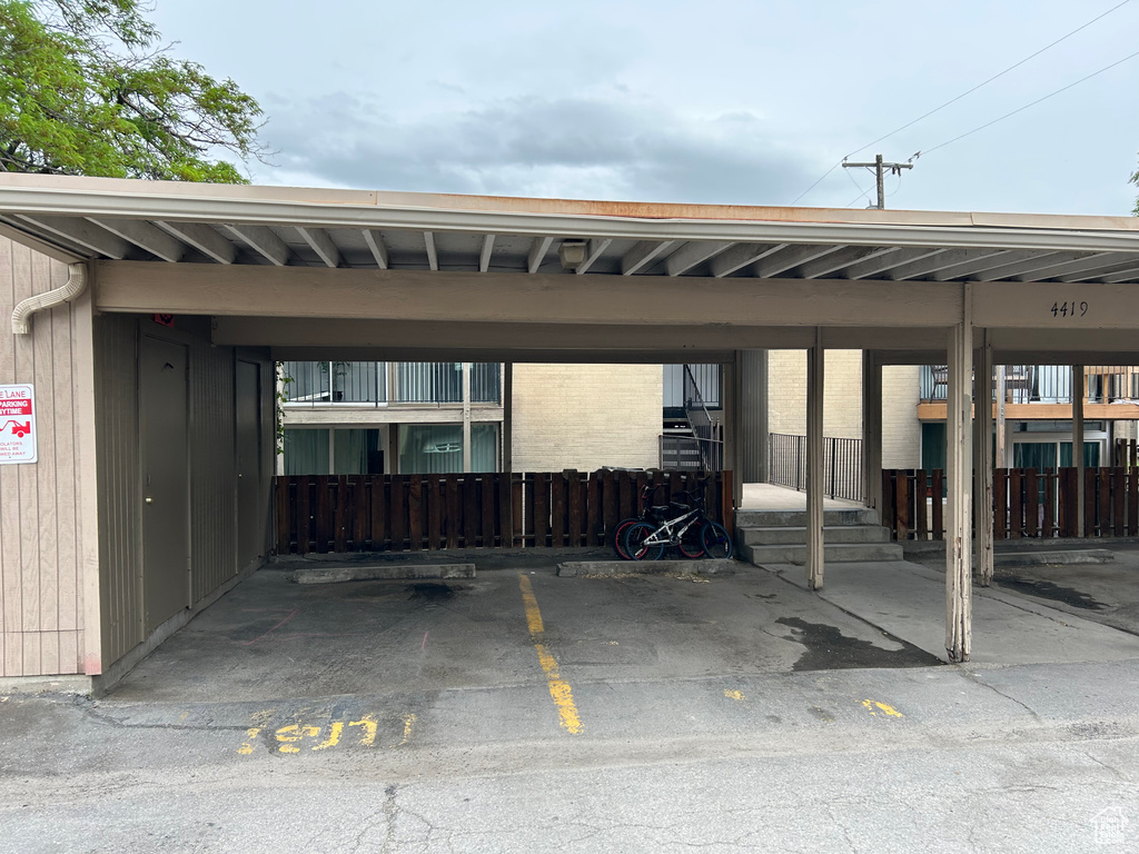 View of covered parking lot