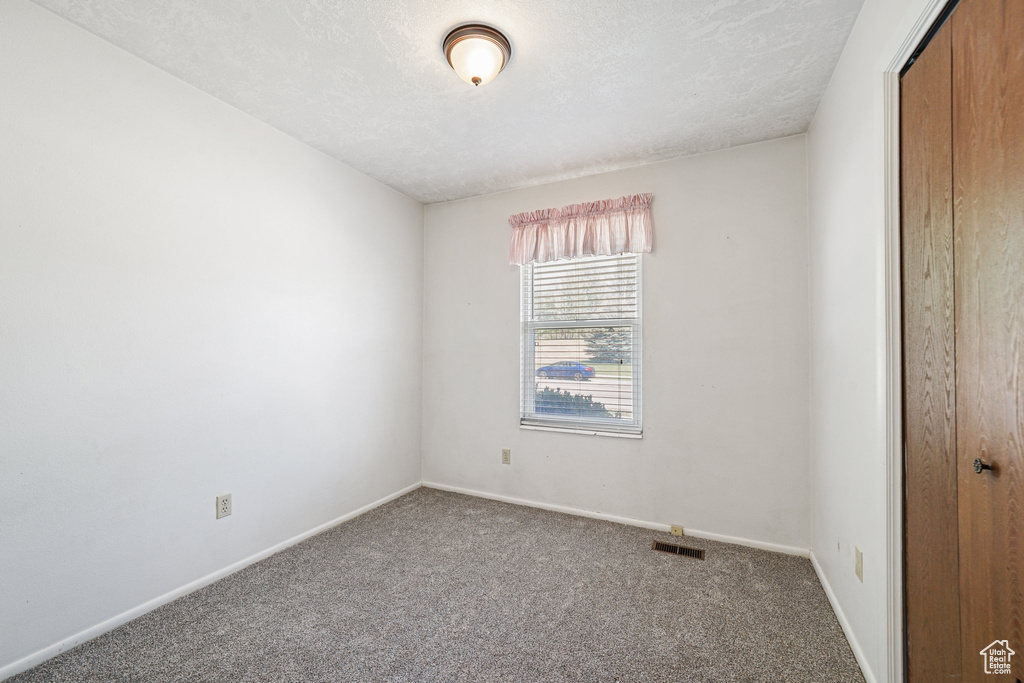 Unfurnished bedroom with carpet floors, a closet, baseboards, and a textured ceiling