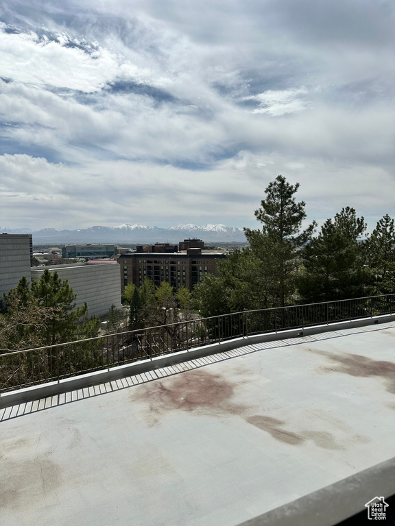 View of patio / terrace with a mountain view