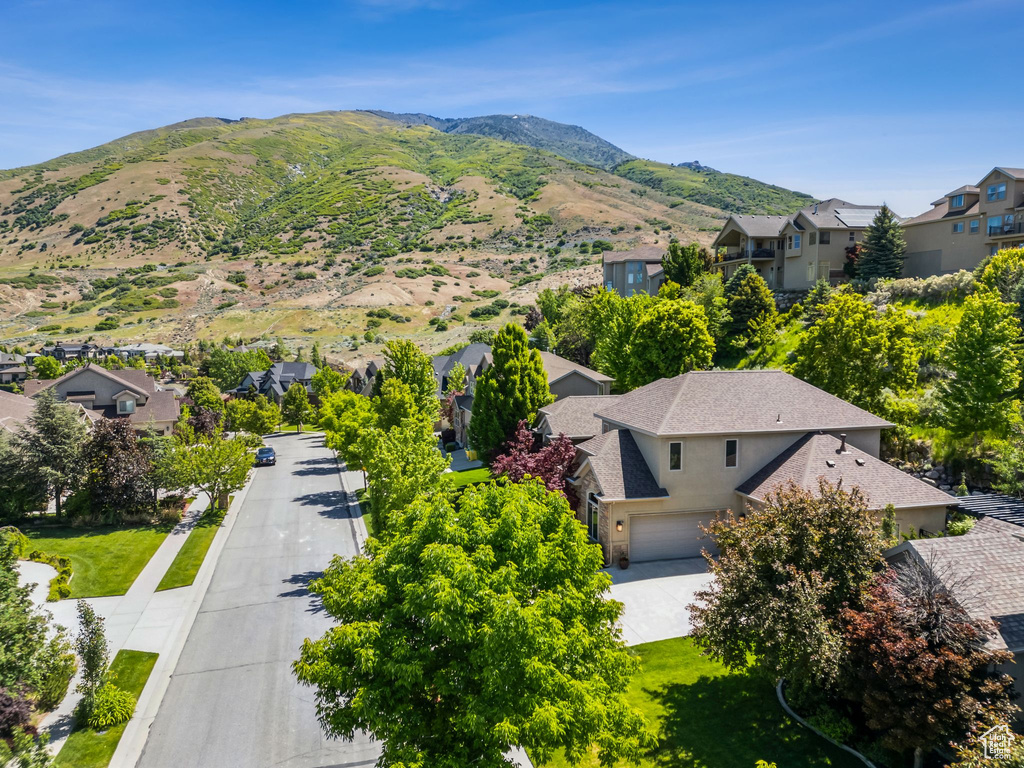 View of mountain backdrop with nearby suburban area