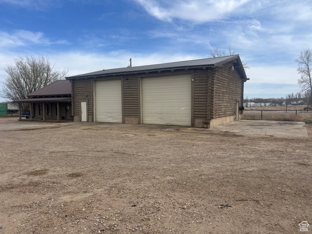 View of detached garage