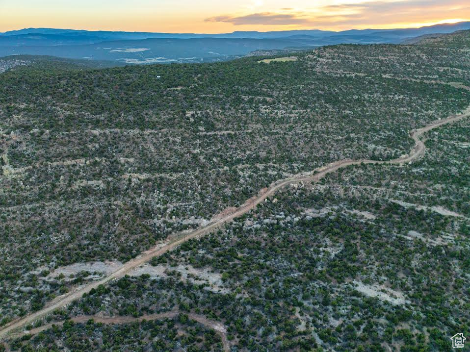 Aerial view at dusk of a mountain view