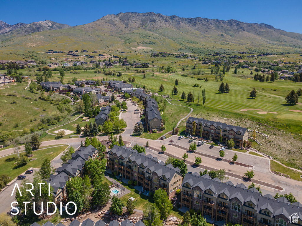 Aerial view of a mountain backdrop