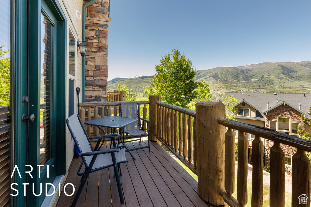 Balcony with a mountain view