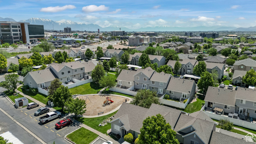 View of urban area with a mountain backdrop