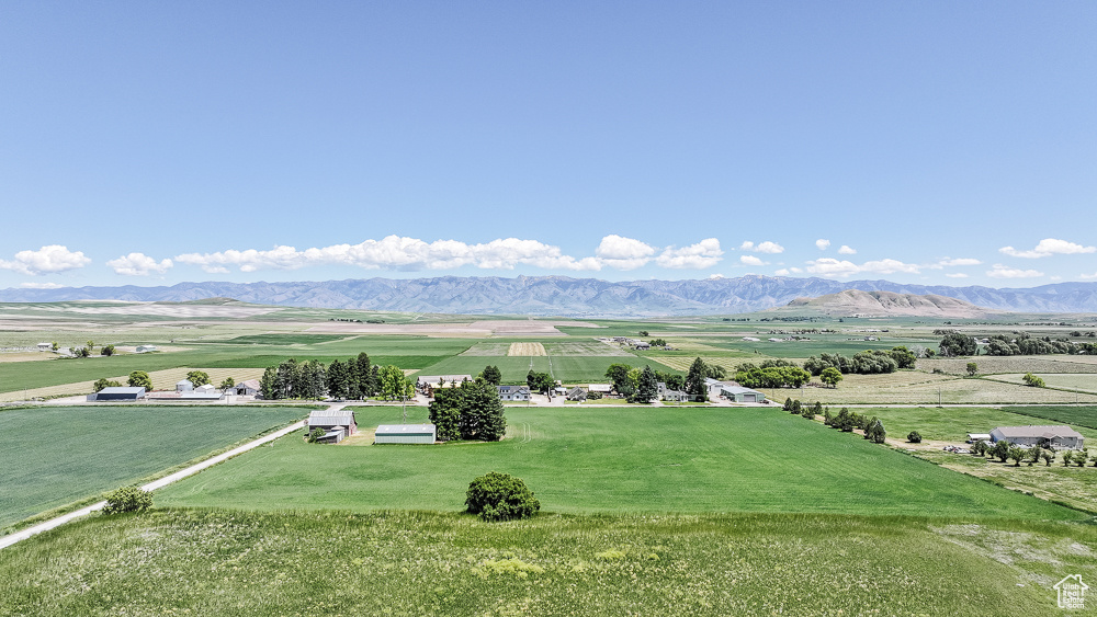 Overview of rural landscape with mountains