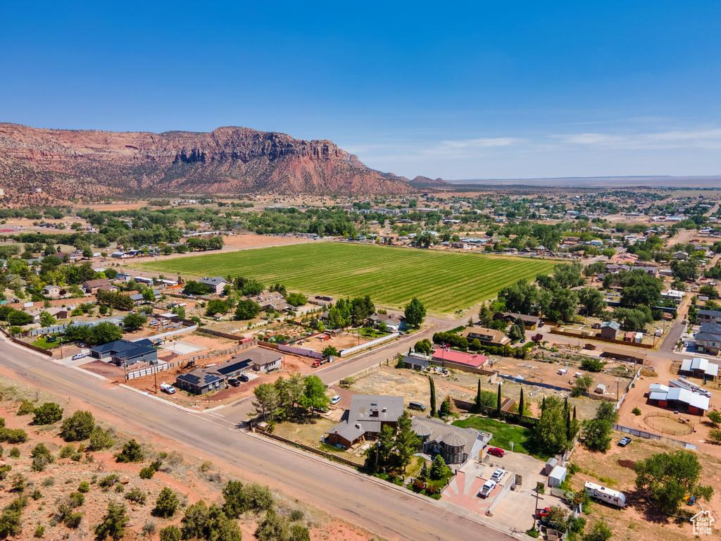 Drone / aerial view of a mountain backdrop