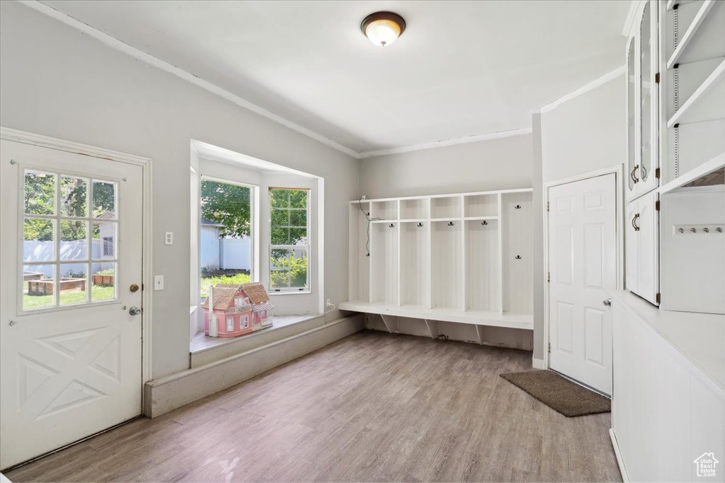 Mudroom with wood finished floors