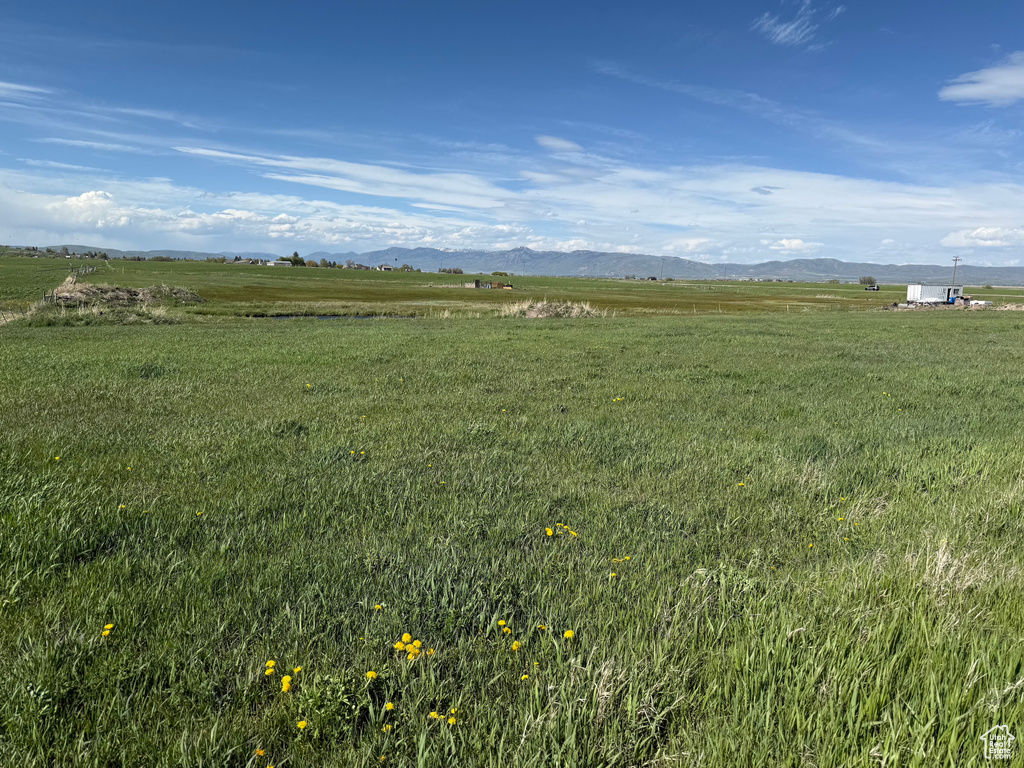 View of green lawn with a view of rural / pastoral area and a mountain view