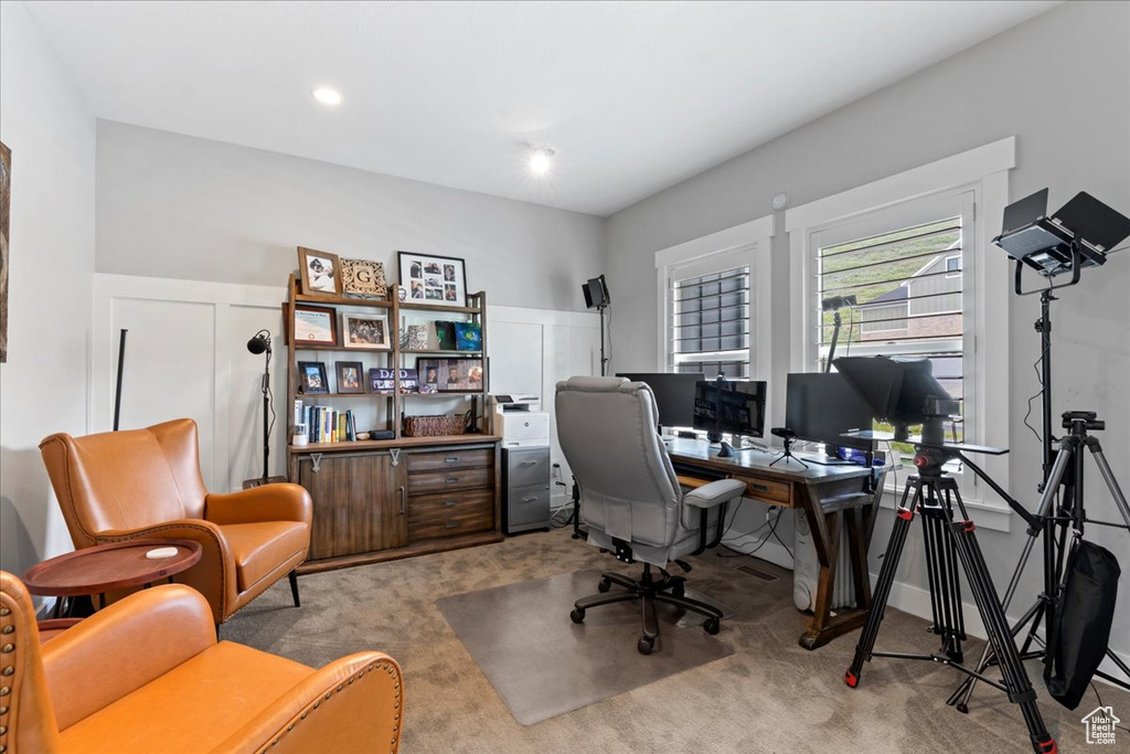 Home office with carpet floors
