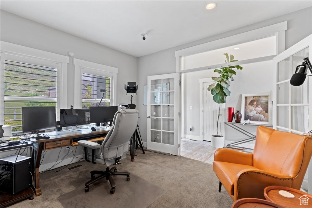 Home office featuring carpet floors