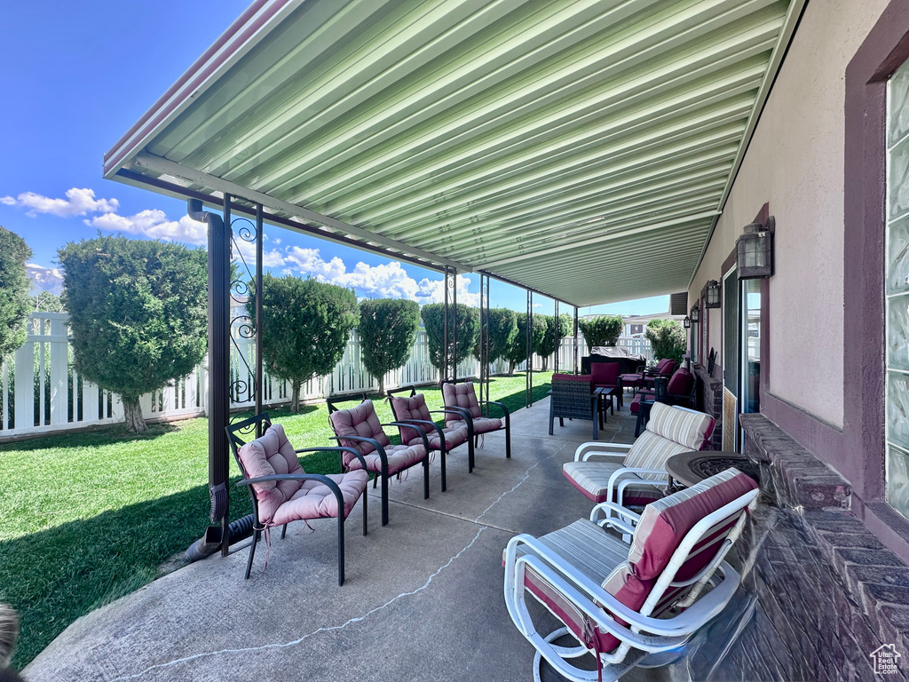 View of patio with outdoor lounge area and outdoor dining area