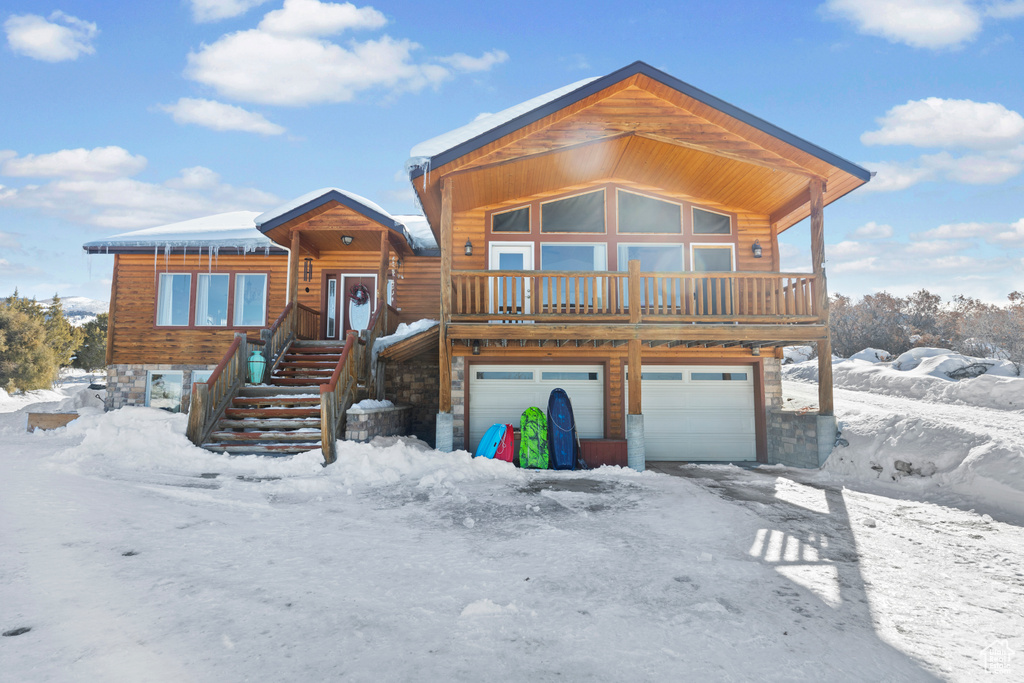 Rustic home with an attached garage