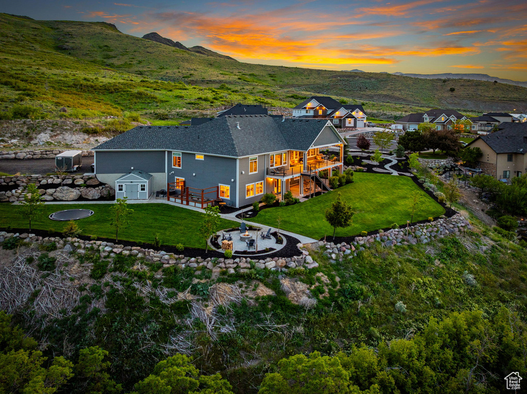 Aerial view at dusk of a mountain view