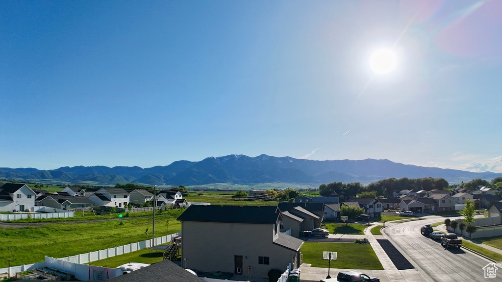 View of mountain background with nearby suburban area