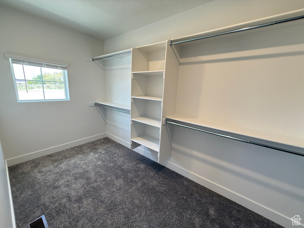 Walk in closet featuring dark carpet and visible vents