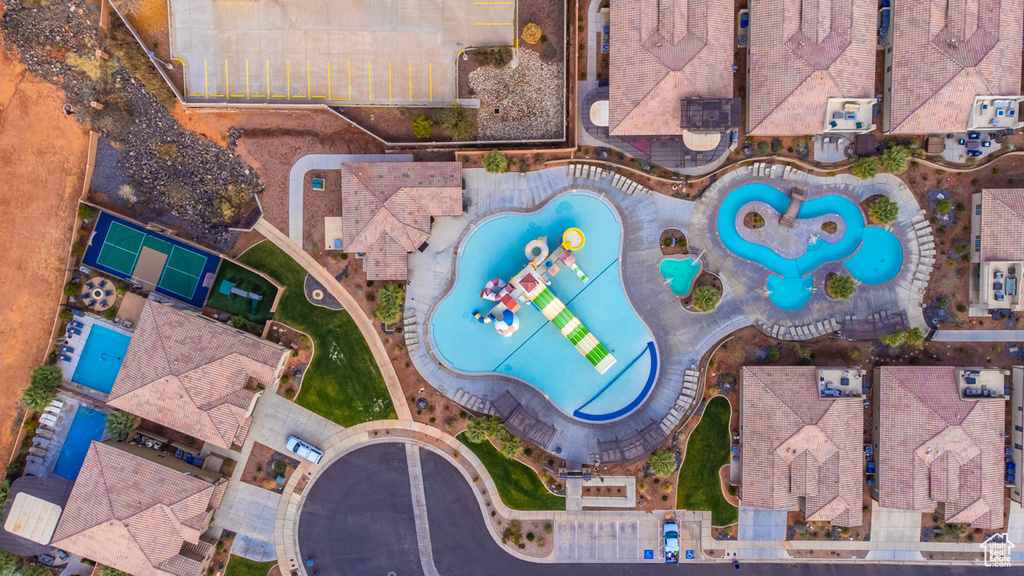 Bird\\\'s eye view of a pool