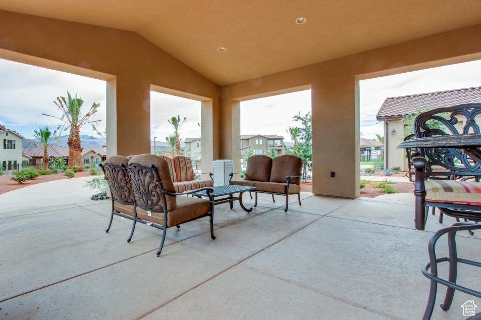 View of patio / terrace featuring outdoor lounge area and a residential view
