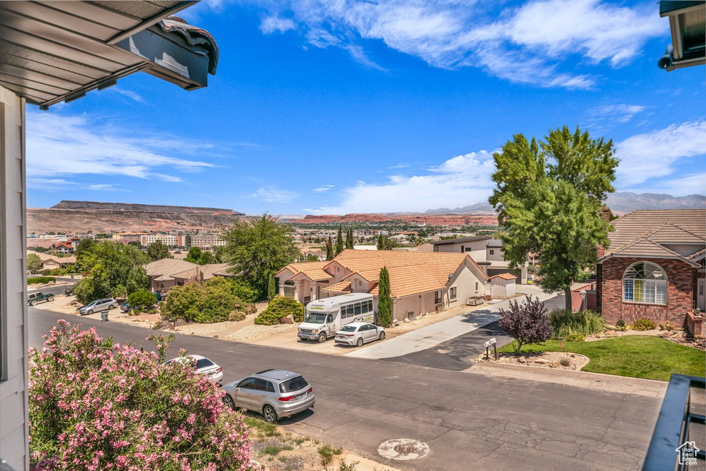 Mountain view featuring nearby suburban area
