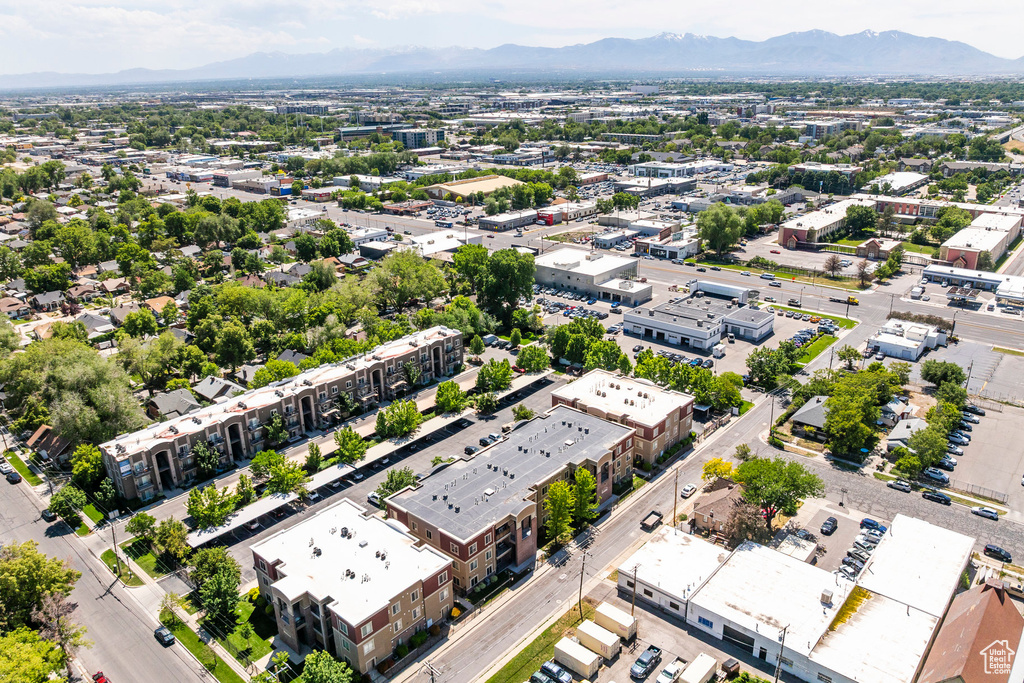 Aerial view of a mountain backdrop