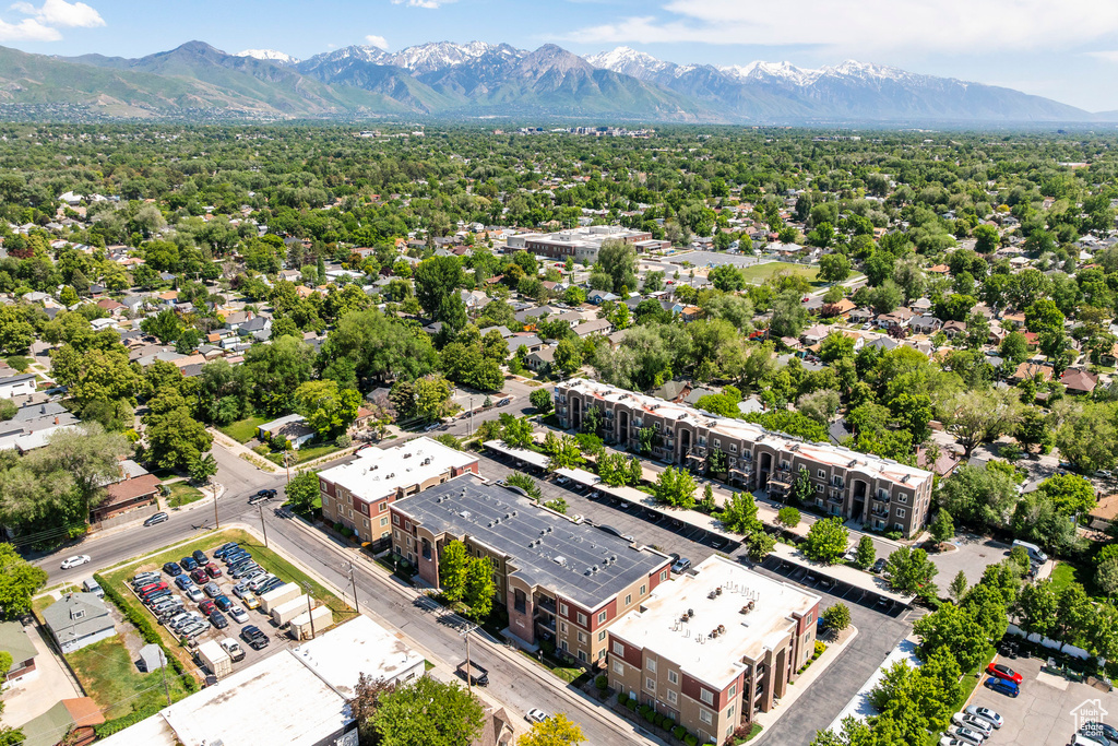 Drone / aerial view of a mountainous background