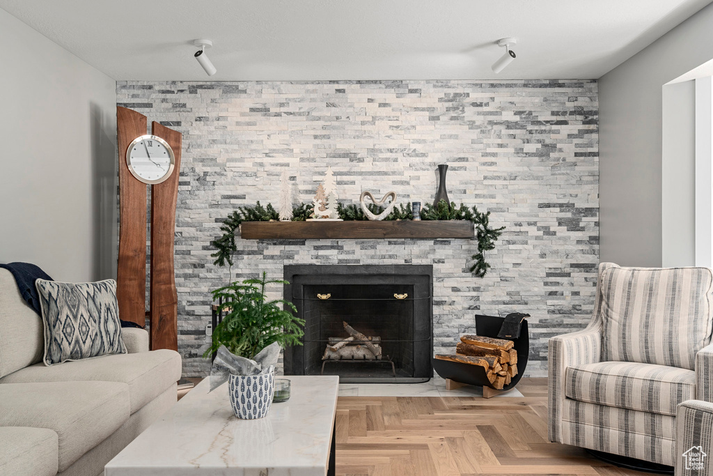 Living area with a fireplace