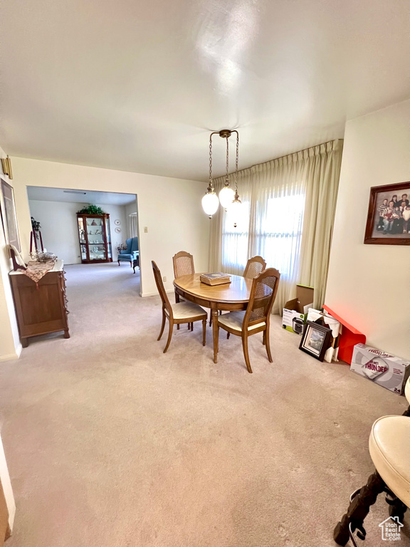 Dining room with light carpet
