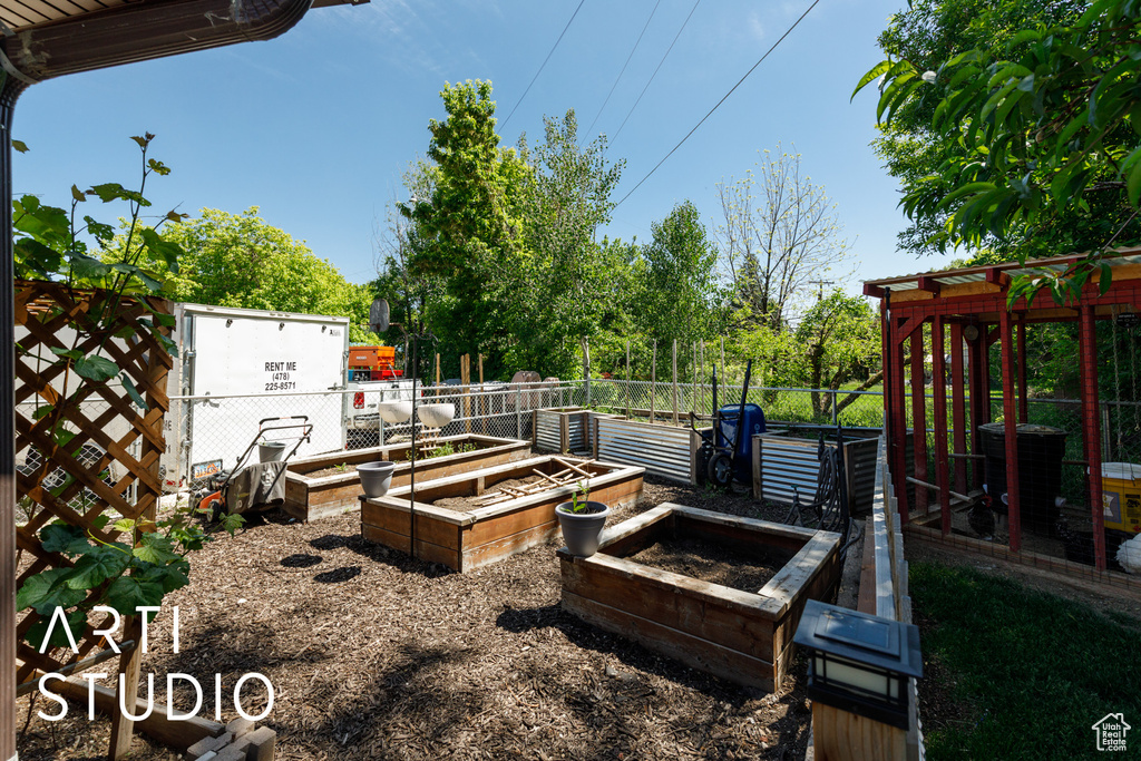 View of yard featuring a garden